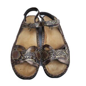 NAOT Nature Leather Snake Print Ankle Strap Sandals Sz 42/US 11 - Made Israel